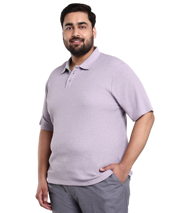 Rare Rabbit Men's Mello Dusky Purple Cotton Polyester Fabric Collared Neck Half Sleeves Textured Polo T-Shirt Plus Size