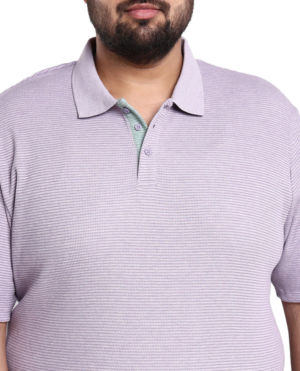 Rare Rabbit Men's Mello Dusky Purple Cotton Polyester Fabric Collared Neck Half Sleeves Textured Polo T-Shirt Plus Size