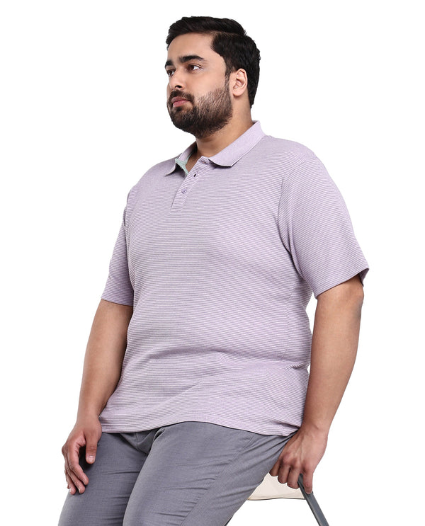 Rare Rabbit Men's Mello Dusky Purple Cotton Polyester Fabric Collared Neck Half Sleeves Textured Polo T-Shirt Plus Size