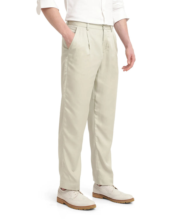 Rare Rabbit Mens Memos Light Green Tencel Fabric Solid Regular Fit Tencel Fabric Trouser