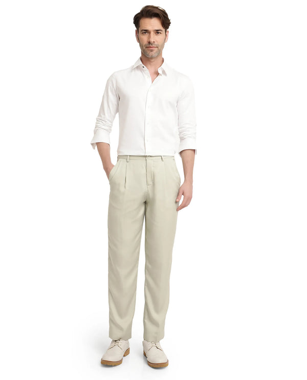 Rare Rabbit Mens Memos Light Green Tencel Fabric Solid Regular Fit Tencel Fabric Trouser