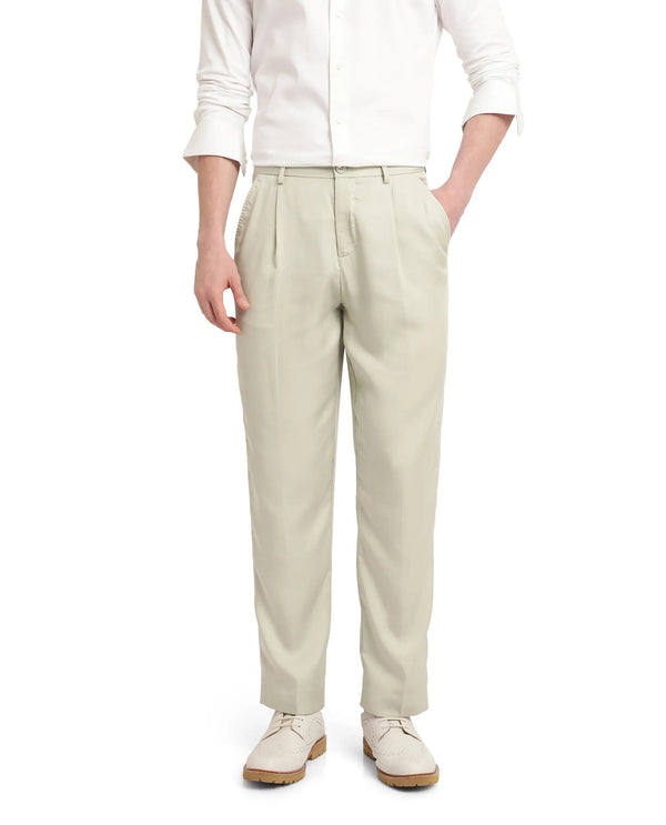 Rare Rabbit Mens Memos Light Green Tencel Fabric Solid Regular Fit Tencel Fabric Trouser