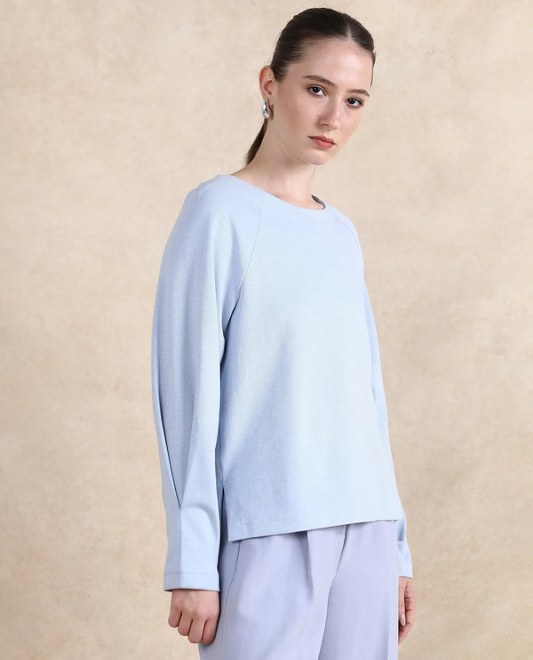 Rareism Women Mento Light Blue Cotton Viscose Fabric Full Sleeve Round Neck Zipper Closure Relaxed Fit Plain Sweatshirt