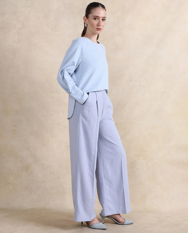 Rareism Women Mento Light Blue Cotton Viscose Fabric Full Sleeve Round Neck Zipper Closure Relaxed Fit Plain Sweatshirt
