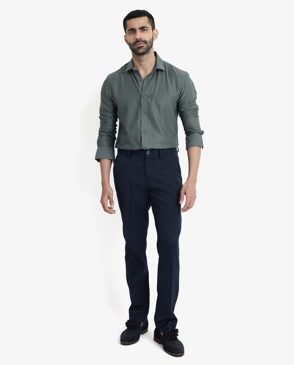 Rare Rabbit Men Mer Dusky Green Viscose Polyester Lycra Fabric Full Sleeve Button Closure Regular Fit Herringbone Textured Shirt