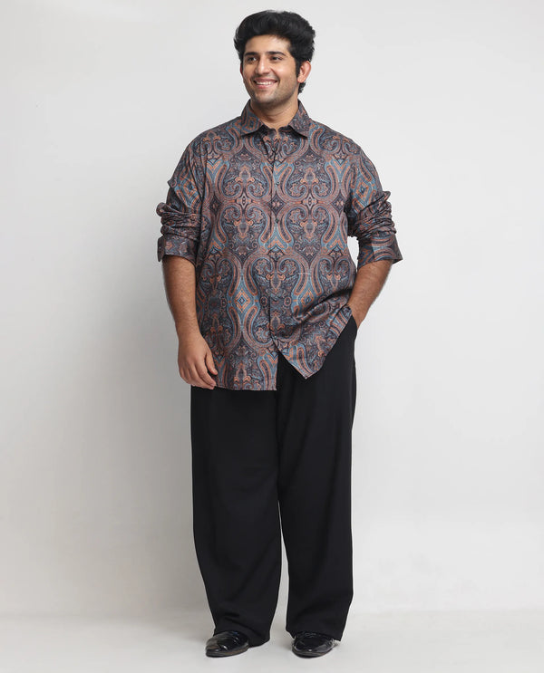 Rare Rabbit Men's Mergers Navy Cotton Fabric Full Sleeves Paisley Print Shirt Plus Size