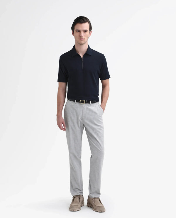 Rare Rabbit Men Merkof Navy Cotton Fabric Half Sleeve Spread Collar Zipper Closure Plain Polo