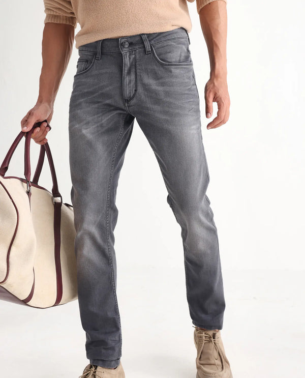Rare Rabbit Mens Mesa Grey Cotton Polyester Solid Mid Rise Slim Fit Jeans
