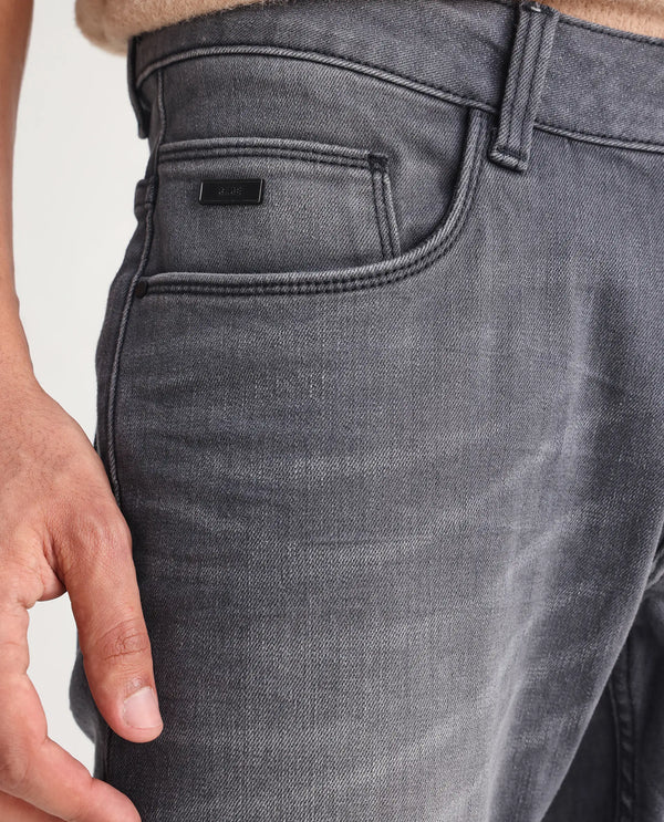 Rare Rabbit Mens Mesa Grey Cotton Polyester Solid Mid Rise Slim Fit Jeans