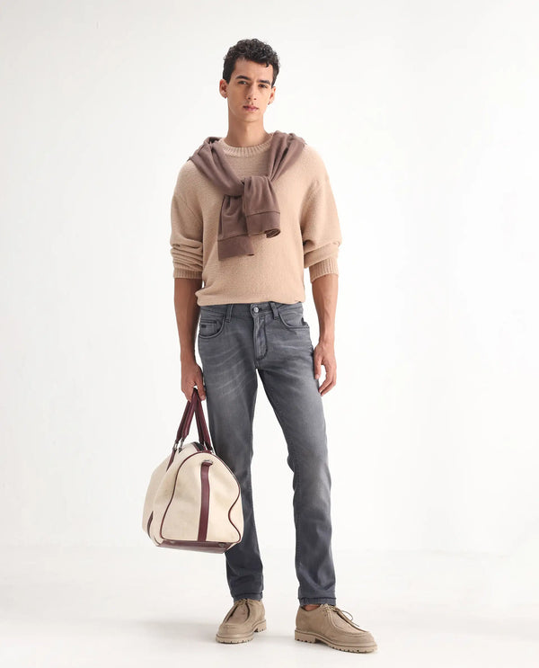 Rare Rabbit Mens Mesa Grey Cotton Polyester Solid Mid Rise Slim Fit Jeans
