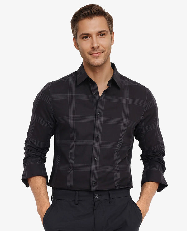 Rare Rabbit Men Mestor Black Full Sleeve Collared Neck Button Closure Regular Fit Checks Shirt