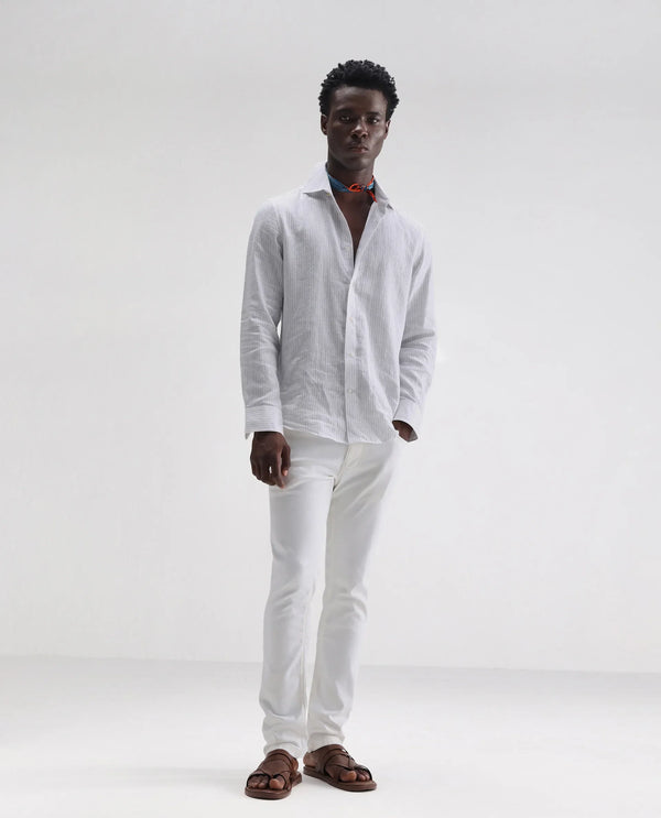 Rare Rabbit Men's Meymac White Rinse Wash Mid-Rise Slim Fit Jeans
