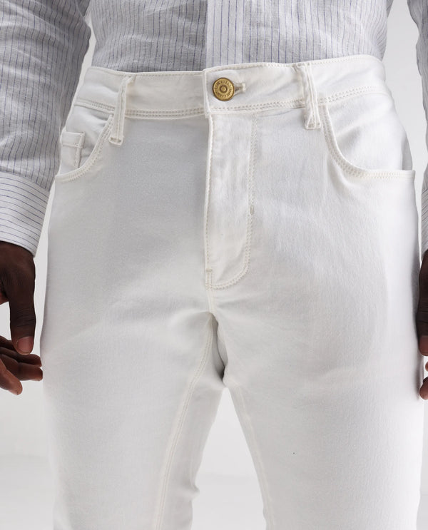 Rare Rabbit Men's Meymac White Rinse Wash Mid-Rise Slim Fit Jeans