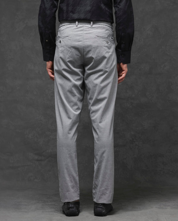 Rare Rabbit Mens Micra-1 Grey Cotton Polyester Lycra Blend Regular Fit Checks Trouser