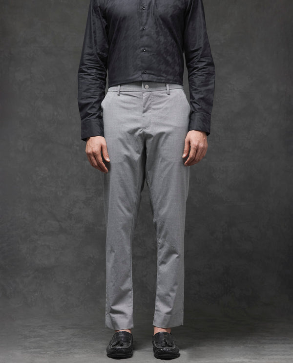 Rare Rabbit Mens Micra-1 Grey Cotton Polyester Lycra Blend Regular Fit Checks Trouser
