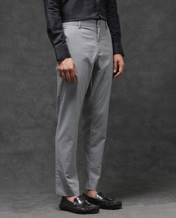 Rare Rabbit Mens Micra-1 Grey Cotton Polyester Lycra Blend Regular Fit Checks Trouser