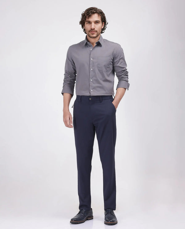 Rare Rabbit Men Micras Navy Cotton Blend Fabric Regular Fit Micro Checked Trouser
