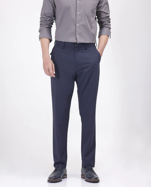 Rare Rabbit Men Micras Navy Cotton Blend Fabric Regular Fit Micro Checked Trouser