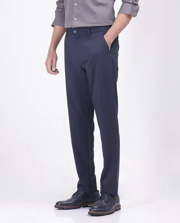 Rare Rabbit Men Micras Navy Cotton Blend Fabric Regular Fit Micro Checked Trouser