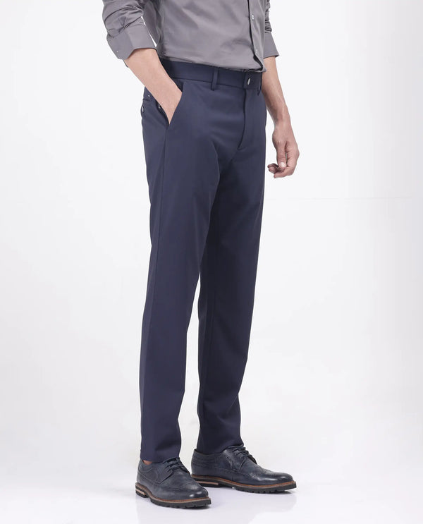 Rare Rabbit Men Micras Navy Cotton Blend Fabric Regular Fit Micro Checked Trouser
