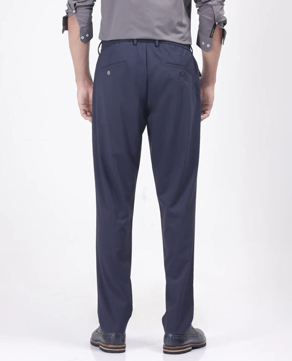 Rare Rabbit Men Micras Navy Cotton Blend Fabric Regular Fit Micro Checked Trouser