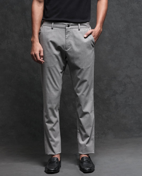 Rare Rabbit Men's Micra Grey Polyester Fabric Button & Zip Closure Regular Fit Trouser