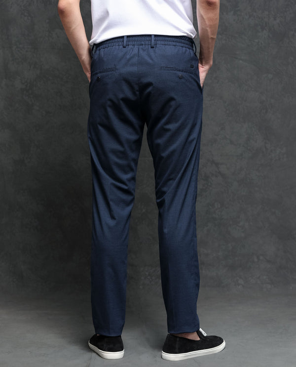 Rare Rabbit Men's Microl Navy Solid Mid-Rise Premium Regular Fit Trouser