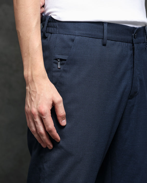 Rare Rabbit Men's Microl Navy Solid Mid-Rise Premium Regular Fit Trouser