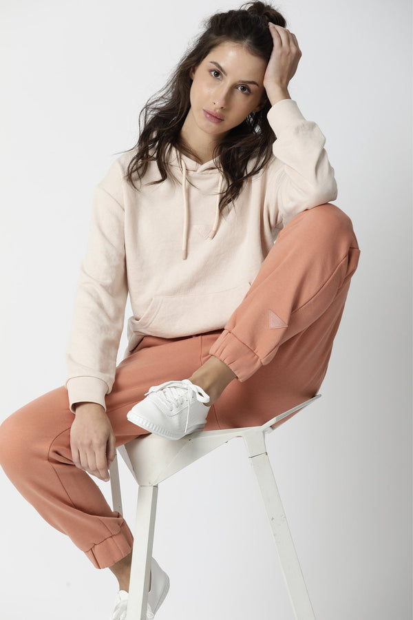 Rareism Women Neo-1 Orange Poly Cotton Fabric Tailored Fit Solid Mid Rise Ankle Length Track Pant