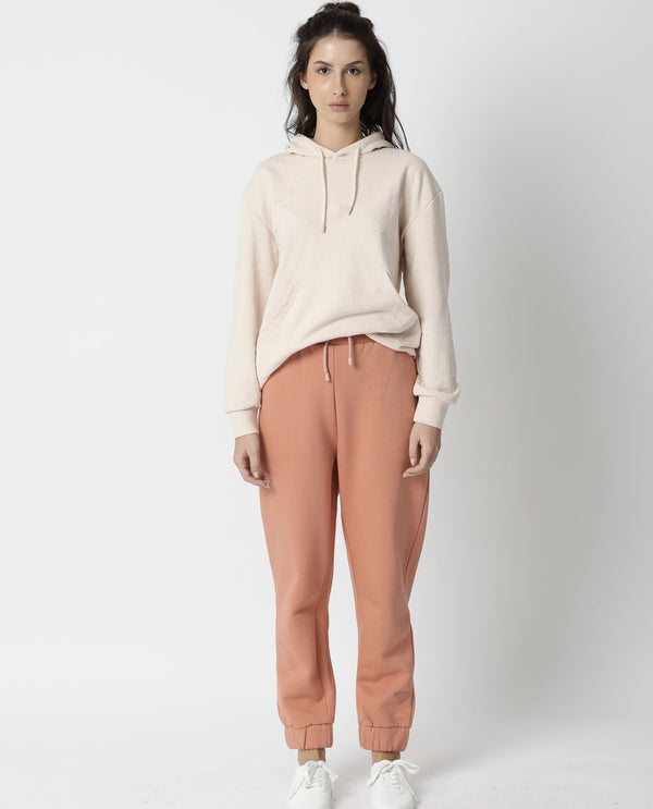 Rareism Women Neo-1 Orange Poly Cotton Fabric Tailored Fit Solid Mid Rise Ankle Length Track Pant