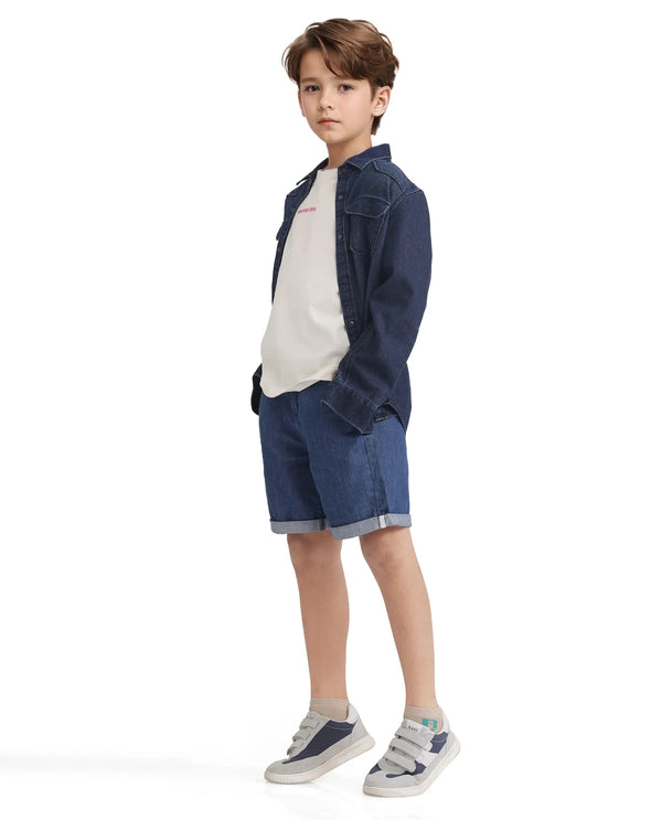 Rare Ones Kids Mike Navy Cotton Denim Drawstring Closure Solid Short
