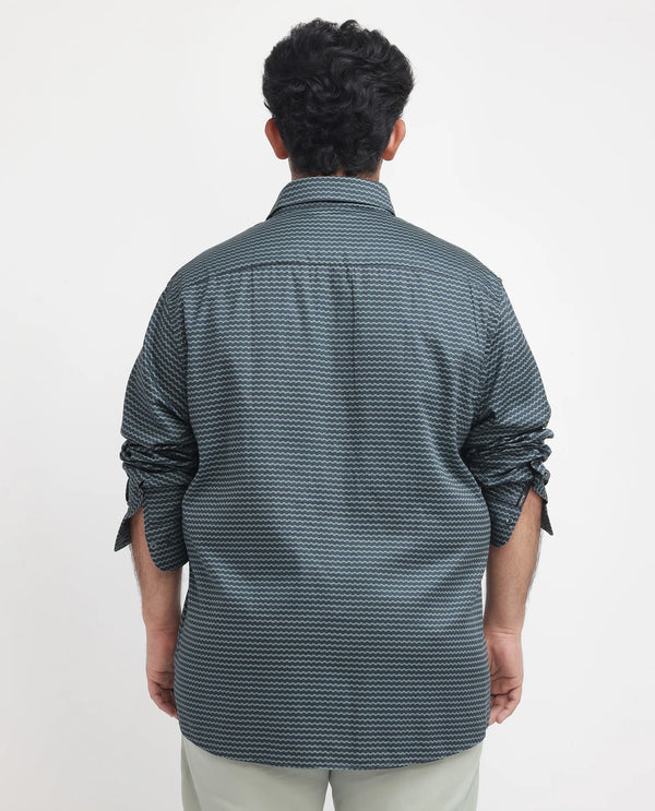 Rare Rabbit Mens Millyy Green Cotton Fabric Full Sleeves Geometric Print Shirt Plus Size