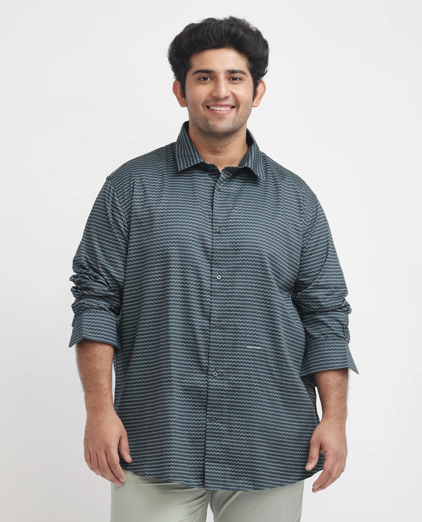 Rare Rabbit Mens Millyy Green Cotton Fabric Full Sleeves Geometric Print Shirt Plus Size