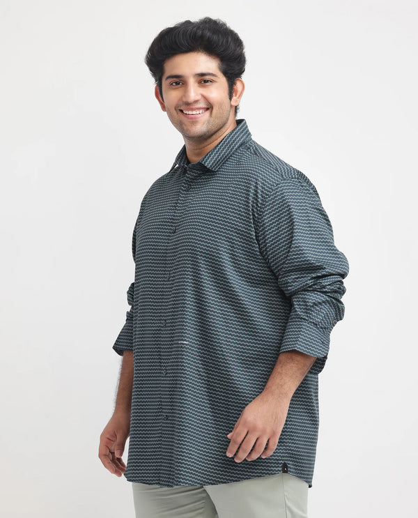 Rare Rabbit Mens Millyy Green Cotton Fabric Full Sleeves Geometric Print Shirt Plus Size