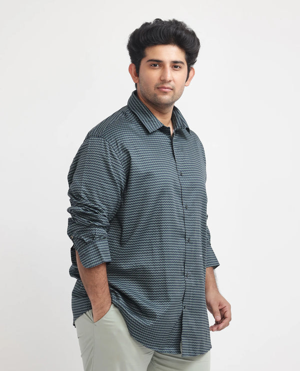 Rare Rabbit Mens Millyy Green Cotton Fabric Full Sleeves Geometric Print Shirt Plus Size