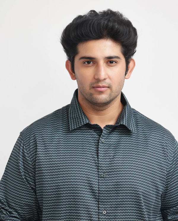 Rare Rabbit Mens Millyy Green Cotton Fabric Full Sleeves Geometric Print Shirt Plus Size