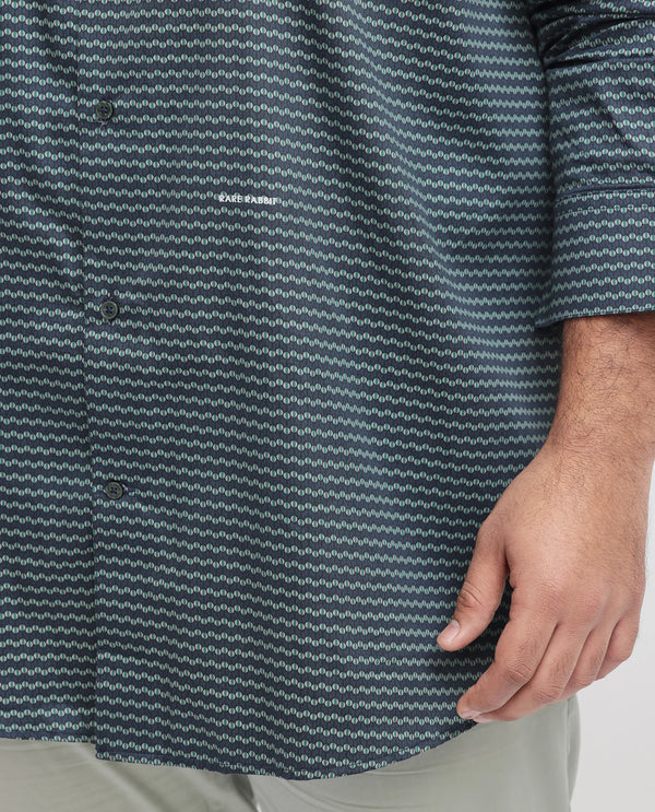 Rare Rabbit Mens Millyy Green Cotton Fabric Full Sleeves Geometric Print Shirt Plus Size