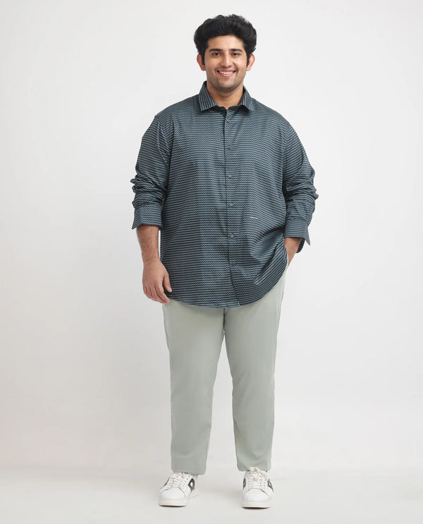 Rare Rabbit Mens Millyy Green Cotton Fabric Full Sleeves Geometric Print Shirt Plus Size