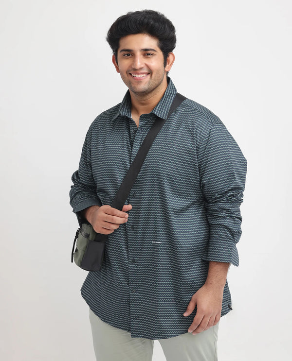 Rare Rabbit Mens Millyy Green Cotton Fabric Full Sleeves Geometric Print Shirt Plus Size