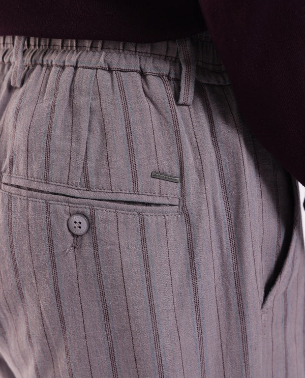 Rare Rabbit Men Milos Dusky Purple Cotton Fabric Mid Rise Drawstring Closure Regular Fit Striped Trouser