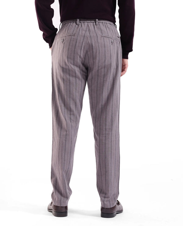 Rare Rabbit Men Milos Dusky Purple Cotton Fabric Mid Rise Drawstring Closure Regular Fit Striped Trouser