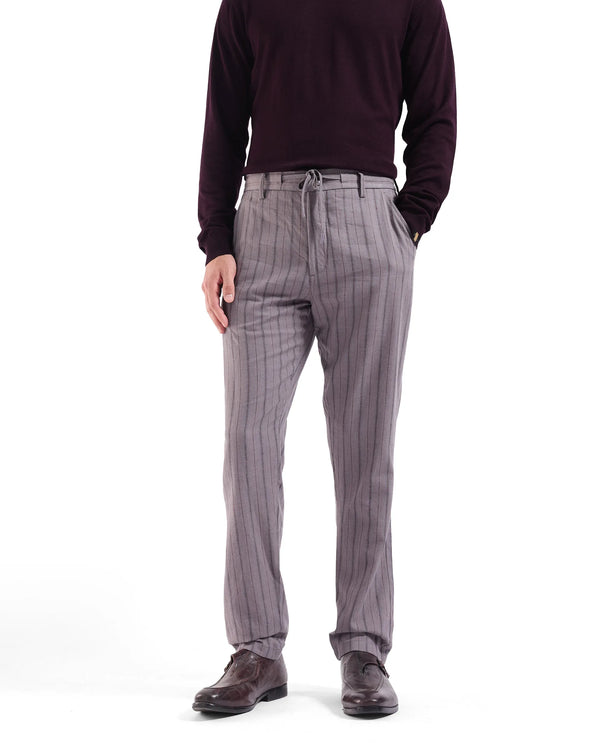 Rare Rabbit Men Milos Dusky Purple Cotton Fabric Mid Rise Drawstring Closure Regular Fit Striped Trouser