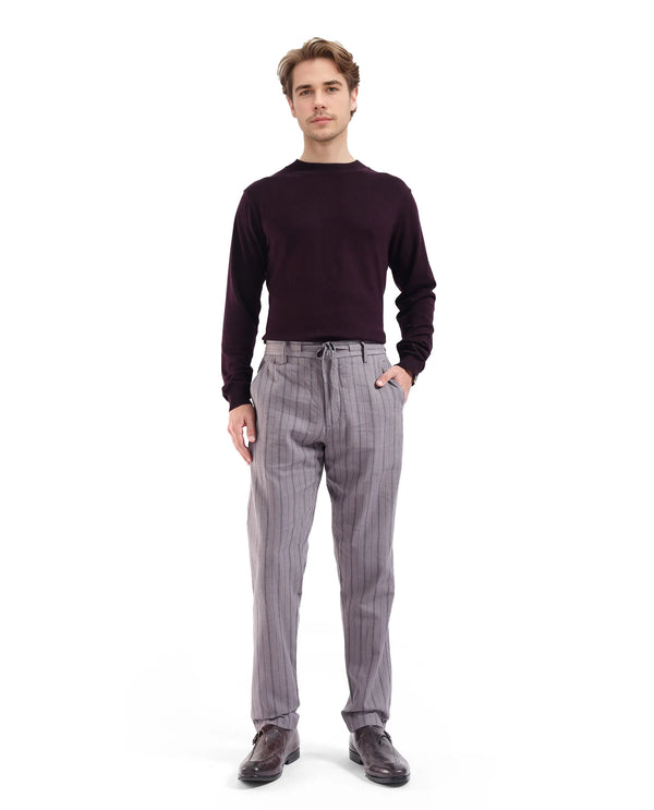 Rare Rabbit Men Milos Dusky Purple Cotton Fabric Mid Rise Drawstring Closure Regular Fit Striped Trouser