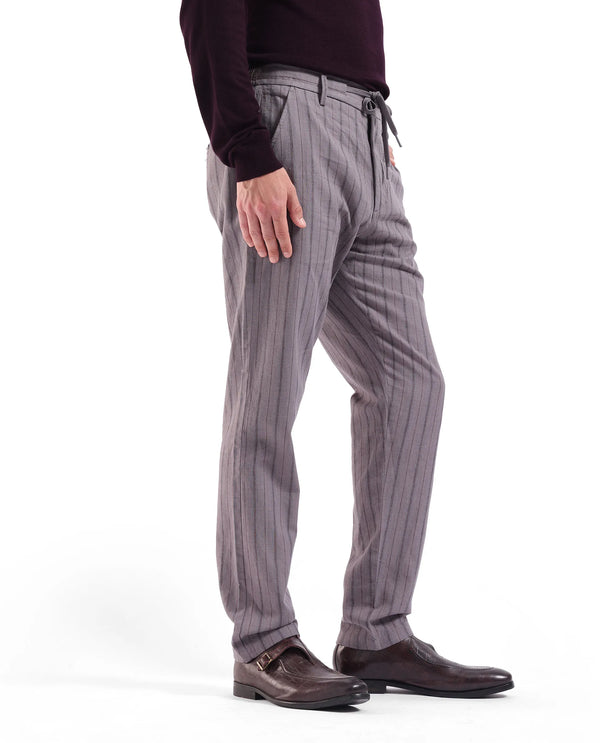 Rare Rabbit Men Milos Dusky Purple Cotton Fabric Mid Rise Drawstring Closure Regular Fit Striped Trouser
