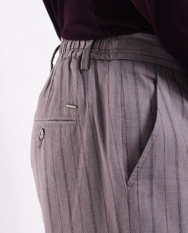 Rare Rabbit Men Milos Dusky Purple Cotton Fabric Mid Rise Drawstring Closure Regular Fit Striped Trouser