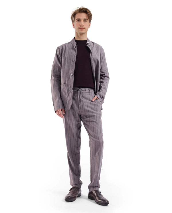 Rare Rabbit Men Milos Dusky Purple Cotton Fabric Mid Rise Drawstring Closure Regular Fit Striped Trouser