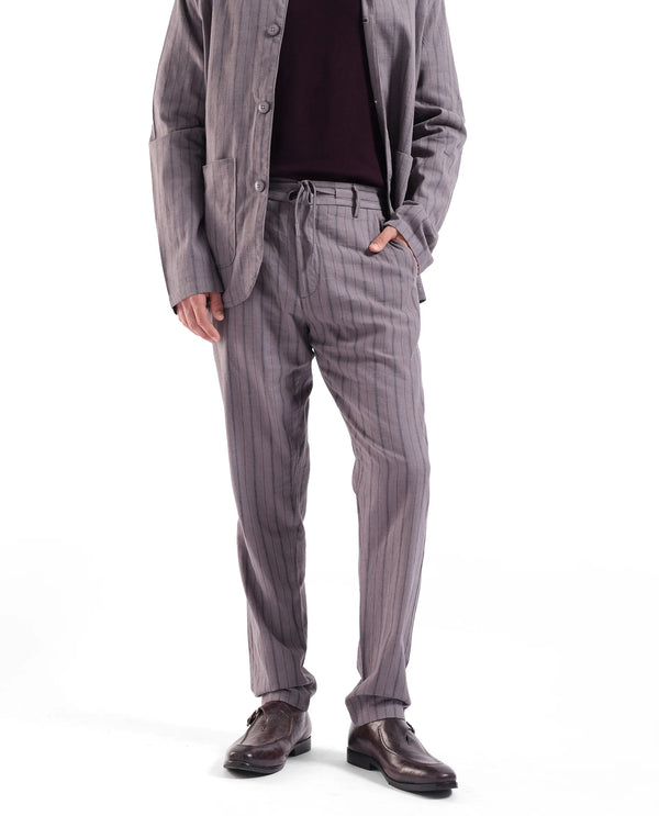 Rare Rabbit Men Milos Dusky Purple Cotton Fabric Mid Rise Drawstring Closure Regular Fit Striped Trouser