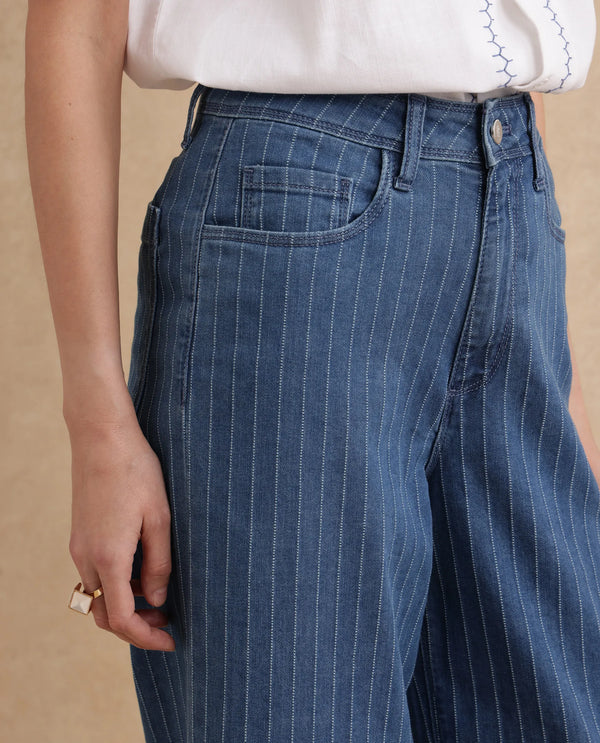 Rareism Women Minik Blue Cotton Polyester Fabric Striped Jeans