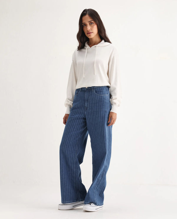 Rareism Women Minik Blue Cotton Polyester Fabric Striped Jeans