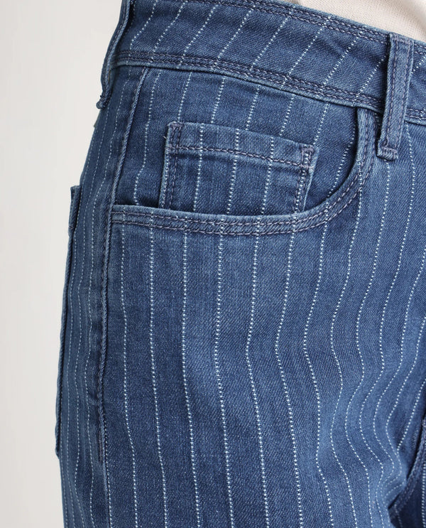 Rareism Women Minik Blue Cotton Polyester Fabric Striped Jeans